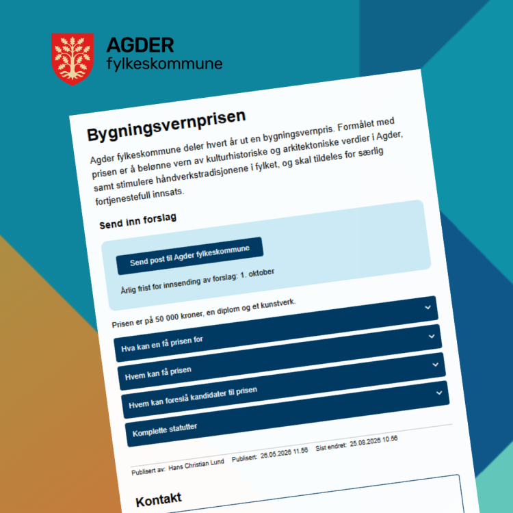 Lenke til artikkel: Nominer kandidater til Agders bygningsvernpris!
